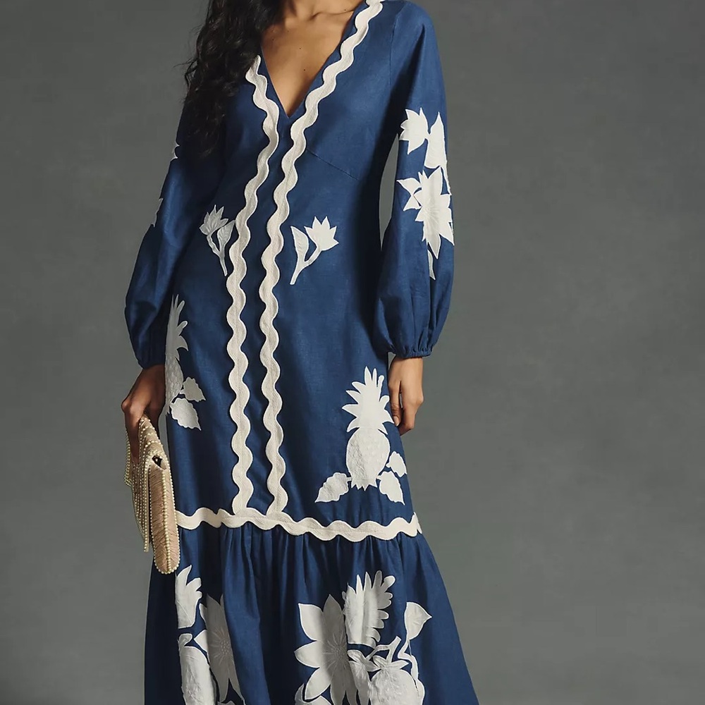 Farm Rio Embroidered Long-Sleeve Dress